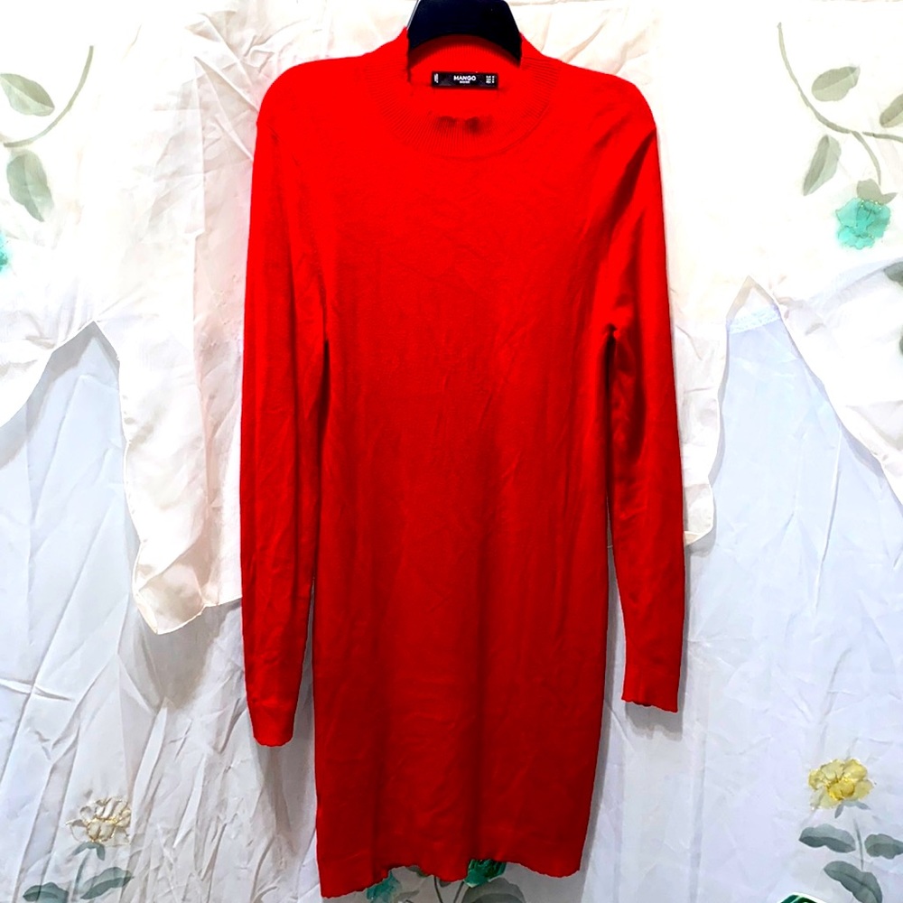 MANGO BASICS RED LNG SLV SWEATER DRESS SZ S